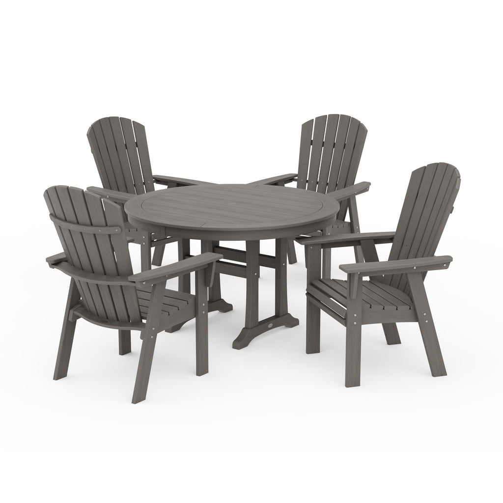 Nautical Curveback Adirondack 5-Piece Round Dining Set with Trestle Legs
