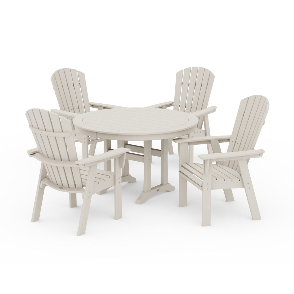 Nautical Curveback Adirondack 5-Piece Round Dining Set with Trestle Legs