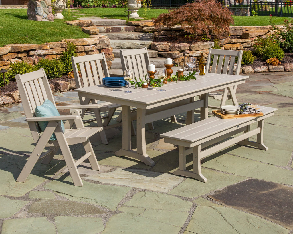 Vineyard 6-Piece Folding Chair Farmhouse Dining Set with Trestle Legs and Bench